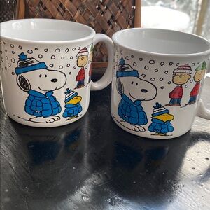 Peanuts Snoopy Blue Puffer Jacket Charlie Brown Linus Coffee Mug Set of Two